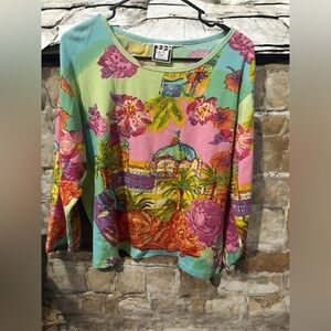 Floral Long Sleeve Colorful Top with Scenic Design and Sequin Embellishments
